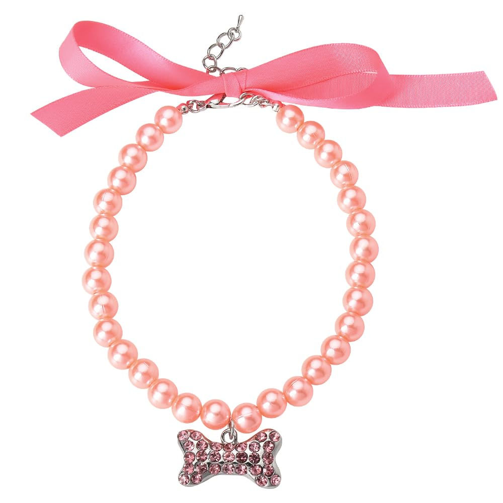 Cat Dog Collar Necklace for Small Medium Dogs Cat Pet Pearl Necklace Collor Adju