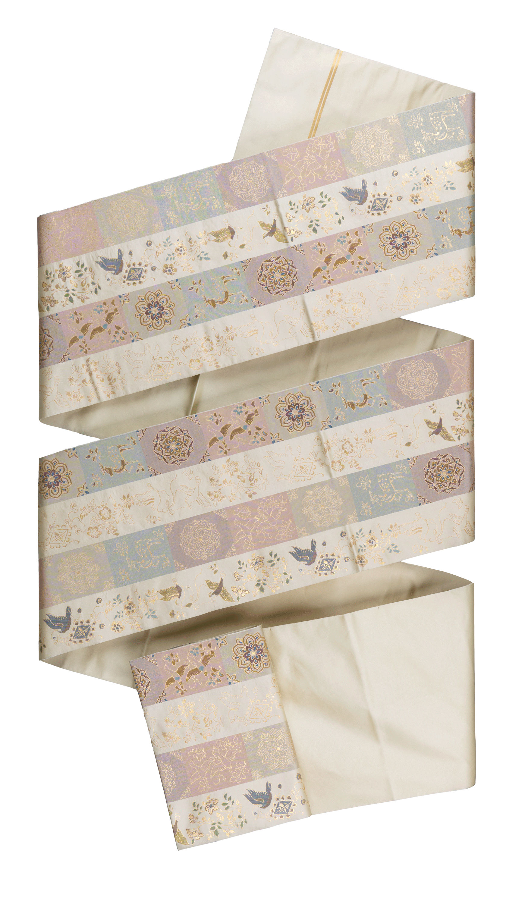 Kawashima Orimono Pastel x Gold Bird and Flower Obi - A piece that will add color to your elegant Japanese style
