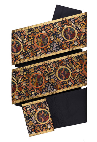 袋帯　桐の花　楽器　竹　唐草　糸巻き器　笛　太鼓　菊　着物　053a d 袋帯 桐の花 楽器 竹 唐草 糸巻き器 笛 太鼓 菊 着物 053a d