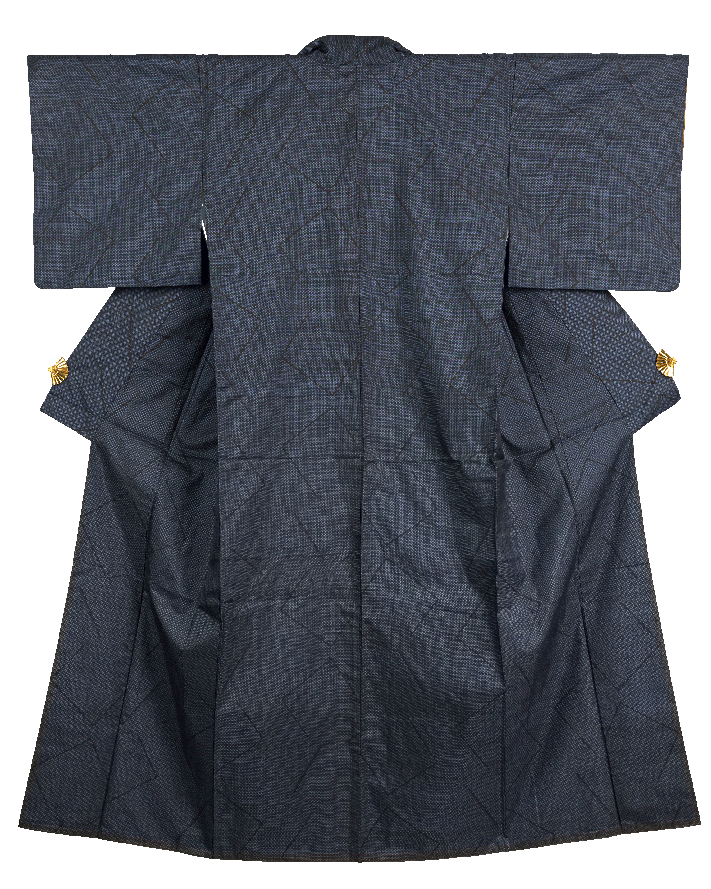 Vintage kimono, authentic Oshima Tsumugi silk, navy blue.