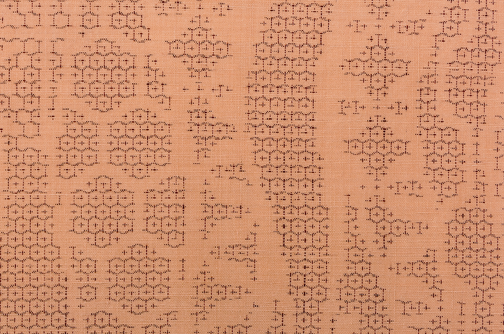 Miniature : Tissu de soie Yuki Tsumugi, motif géométrique, tissage ikat, couleur rose brun.