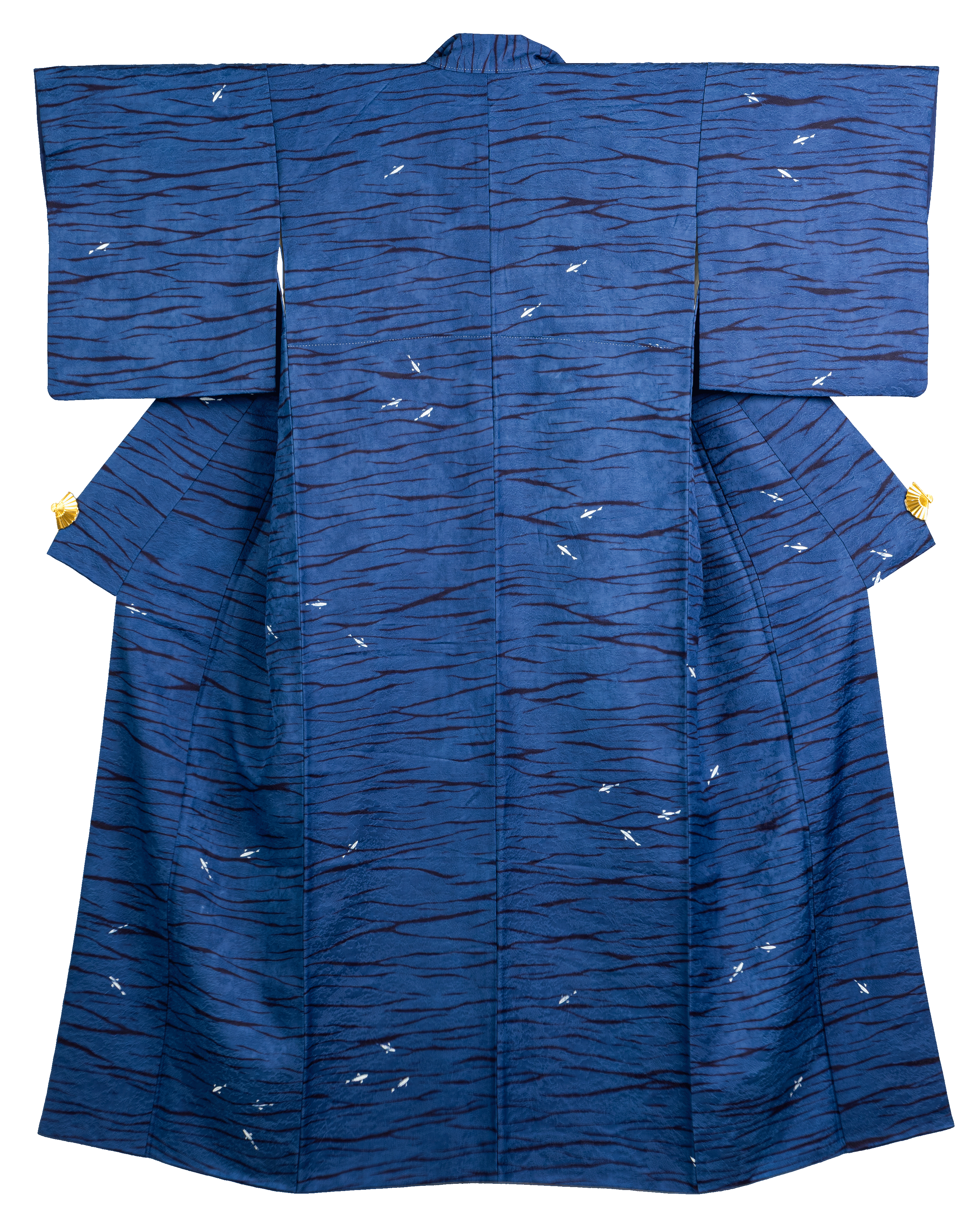 ヴィンテージ着物 小紋藍染 魚文