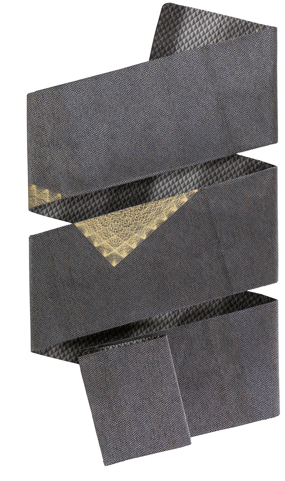 Junzo Tsutsumi: A kimono sash with a jet black background and delicate gold threads
