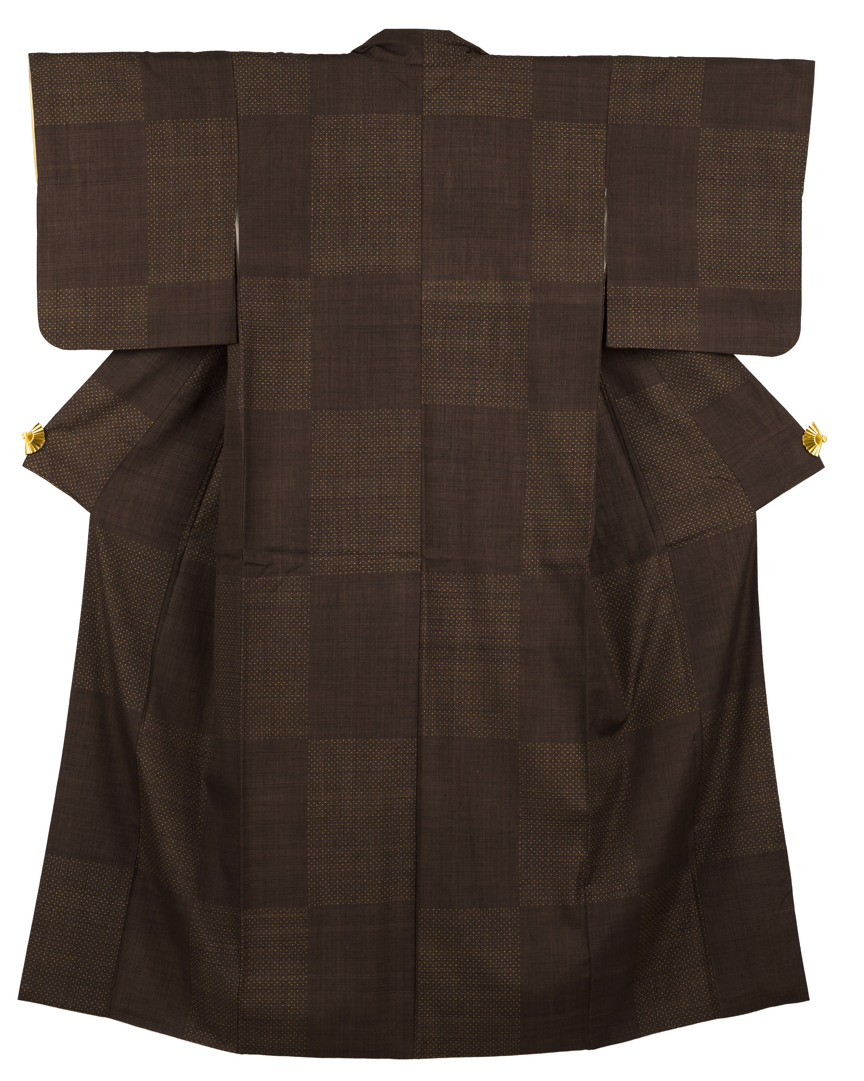 Vintage kimono, brown silk Tsumugi, Kagasuri pattern