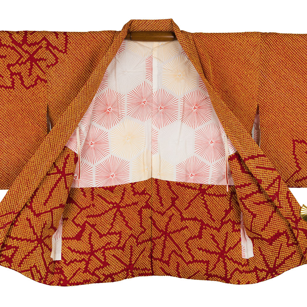 Thumbnail: Vintage haori jacket, fully tie-dyed, maple leaf pattern.