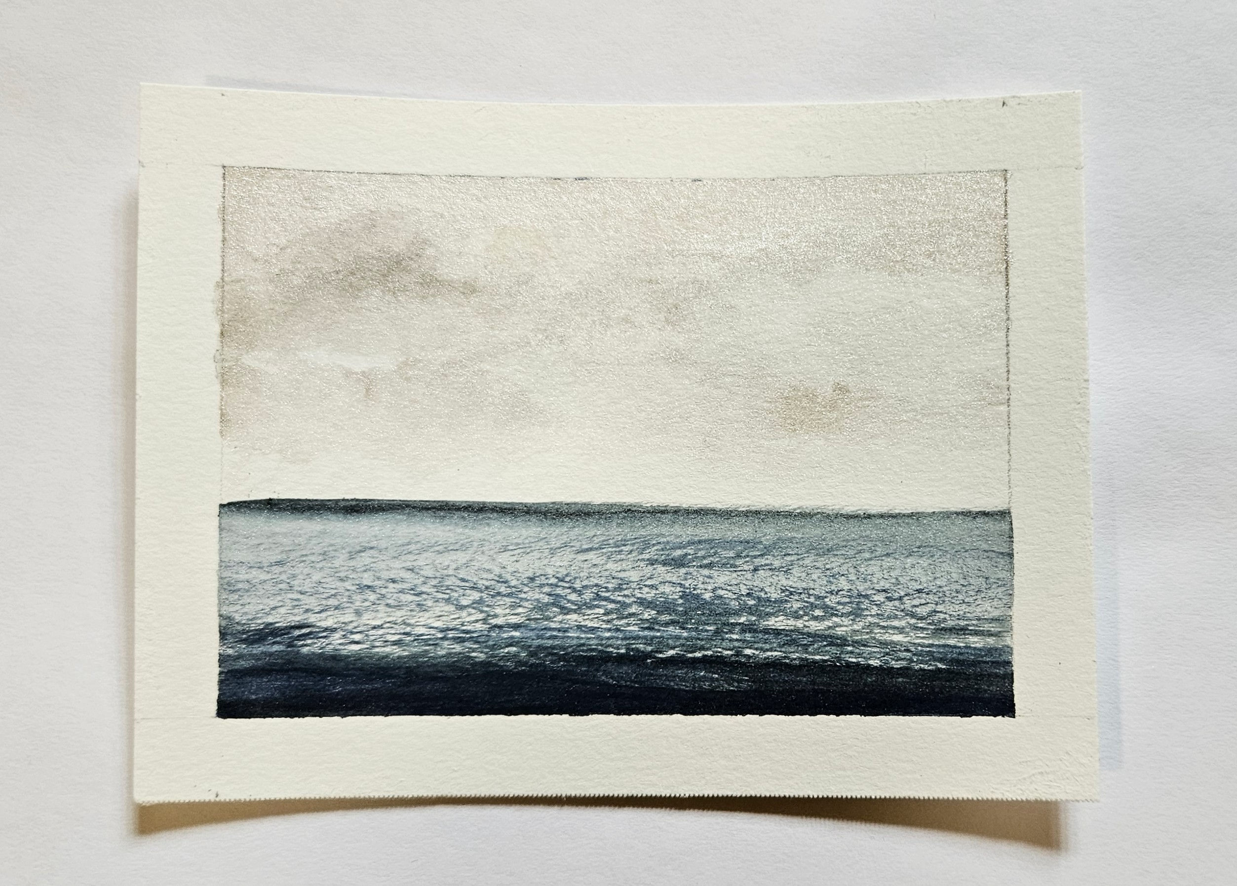 4 1/5 x 6 mini watercolor seascape painting on paper