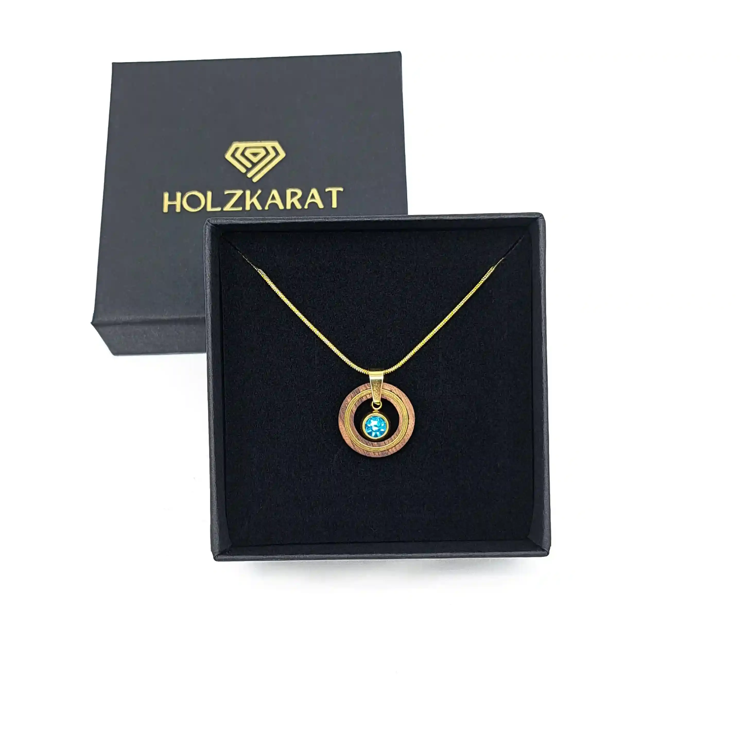 Aluna – Holzschmuck Halskette mit Geburtsstein