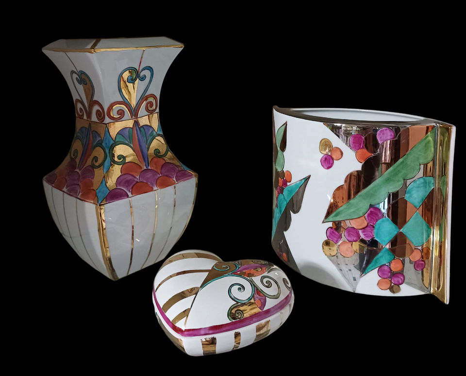 Vasi e cofanetto decorati, stile art déco, Babasdesign