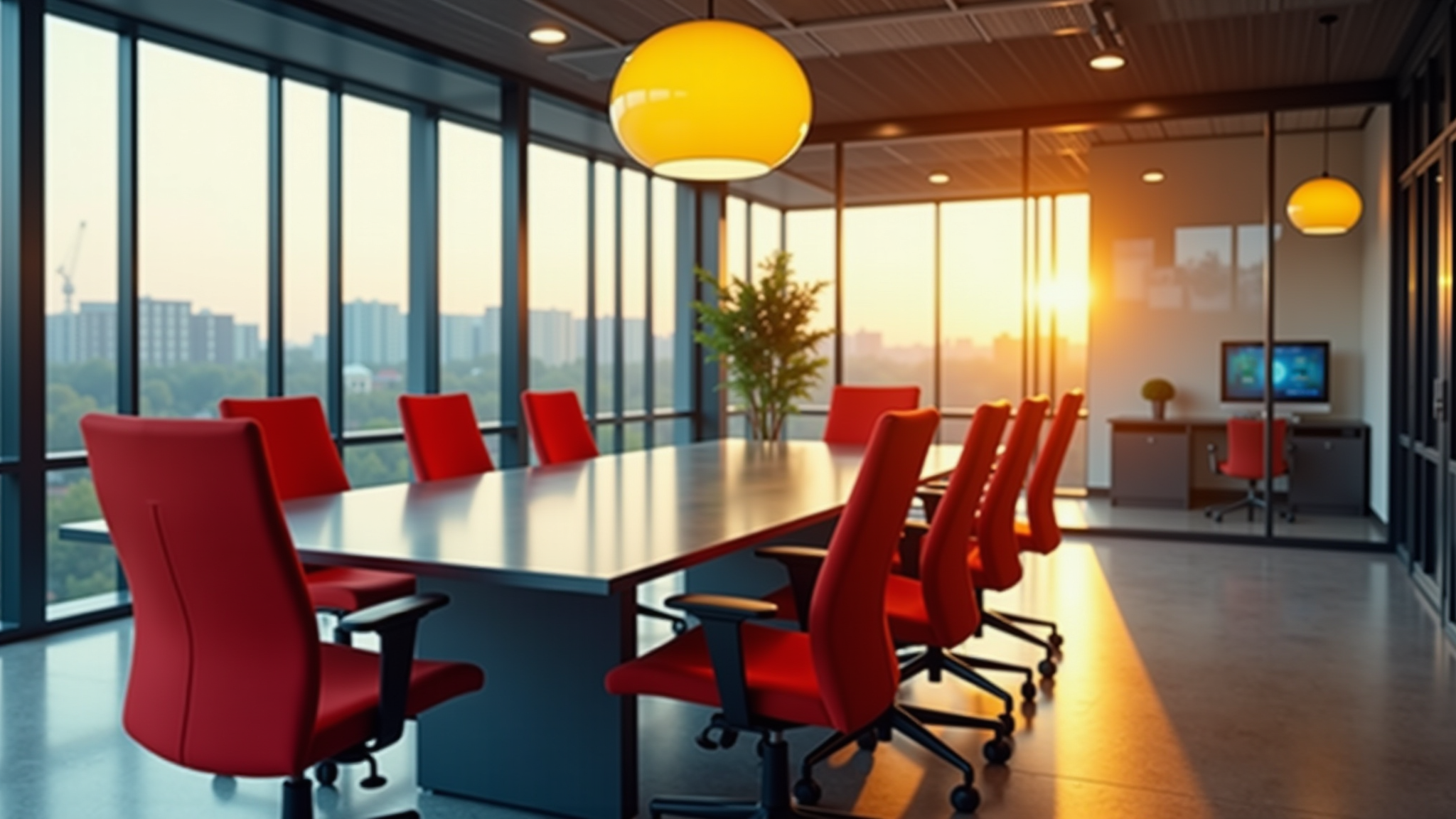 Office with chairs and city view