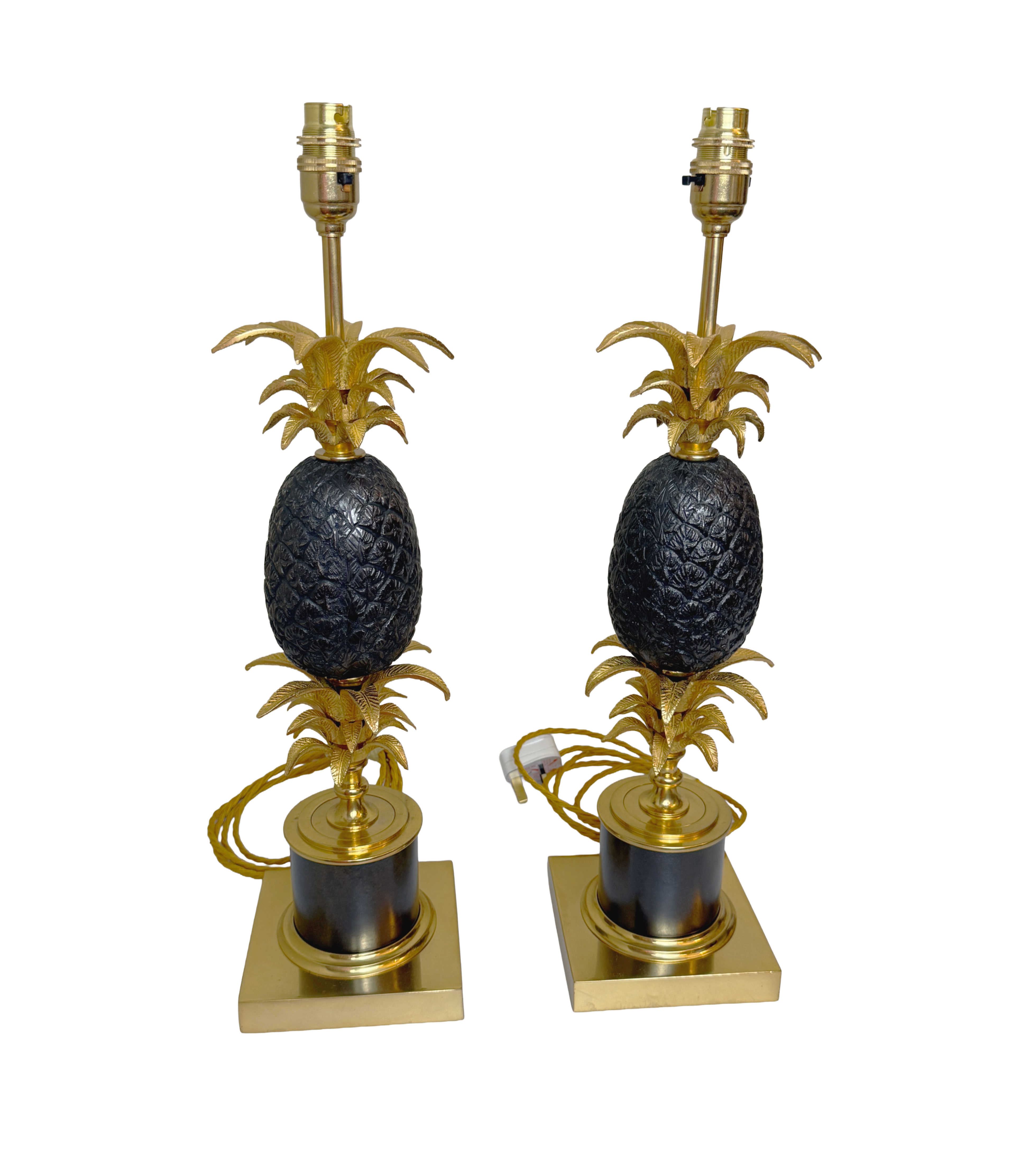 MID-CENTURY GILT BRONZE PINEAPPLE MOTIF LAMPS BY MAISON CHARLES, FRENCH C.1960