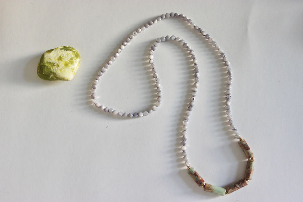 Thumbnail: Snakeskin Jasper + Glass Mother of Pearl Necklace