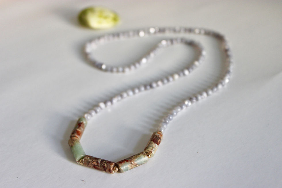 Thumbnail: Snakeskin Jasper + Glass Mother of Pearl Necklace