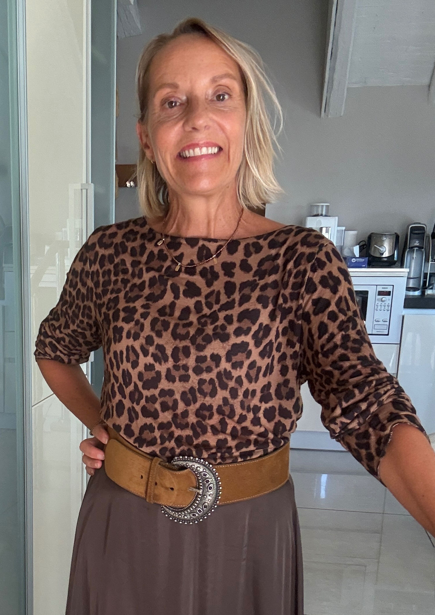 Top manches longues motif léopard cachemire et viscose