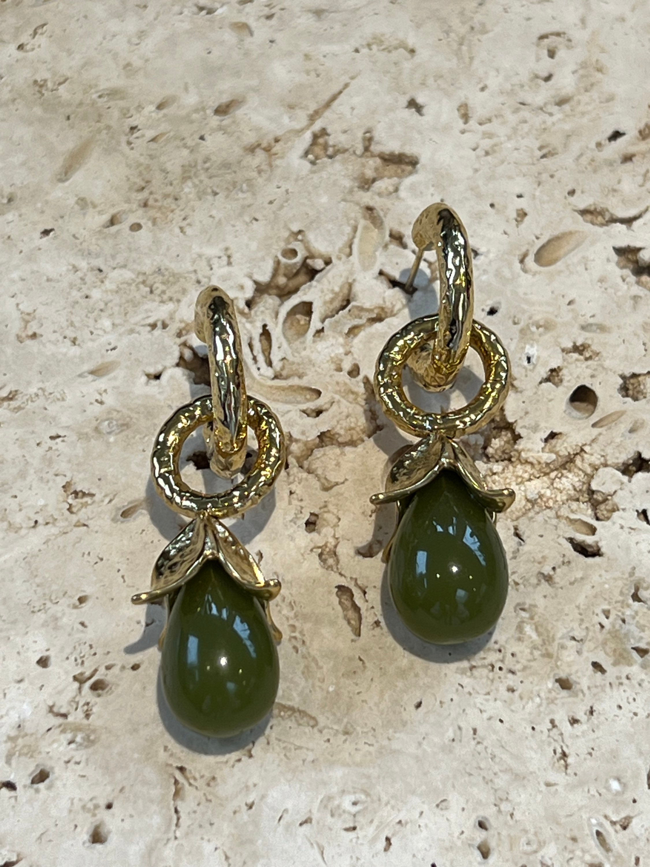 Boucle d’oreille Hasfour verte 