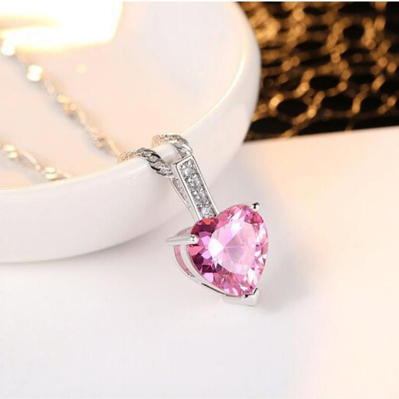 Miniatura: Collar y Dije corazon rosado en Plata especial para toda mujer