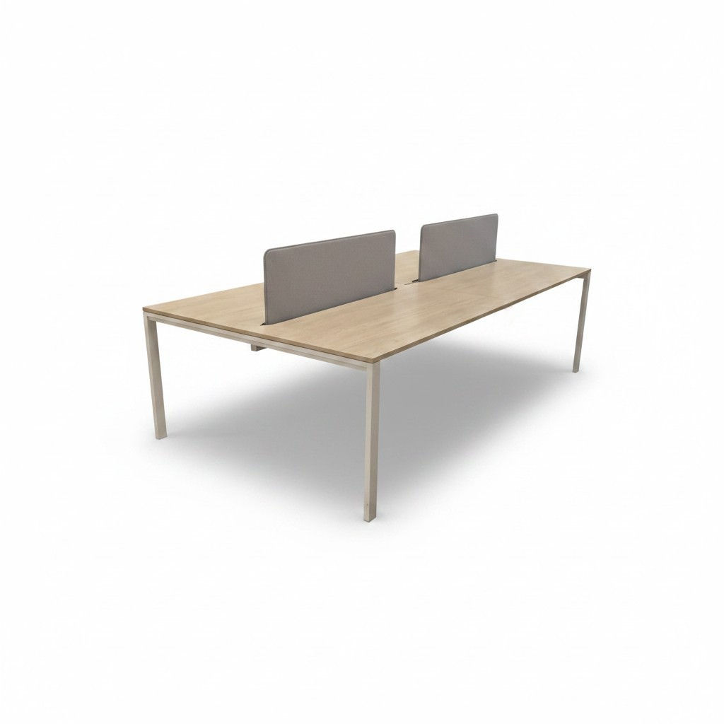 Bench 4 personnes – Plateaux décor bois Piétement blanc (Qté : 20) BUR402