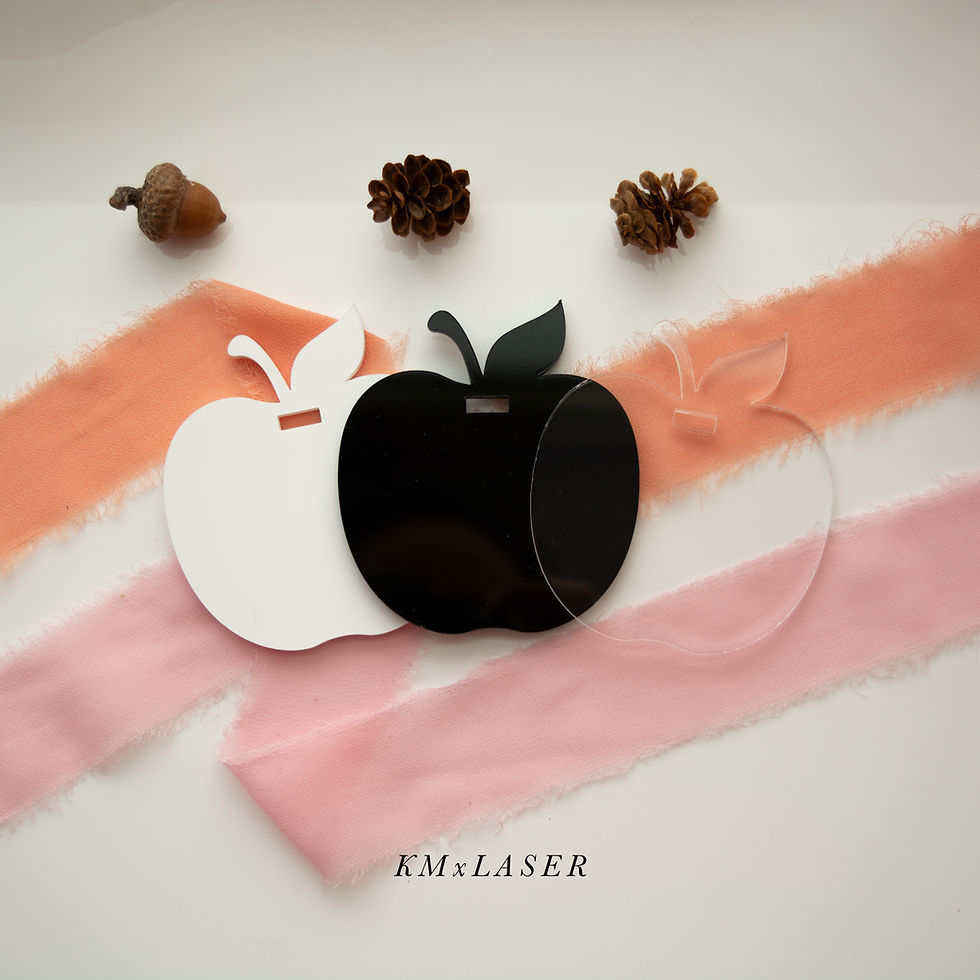 Thumbnail: 3" Teacher Appreciation Apple Ornament Blank in Opaque White, Black and Clear Acrylic with Wide Ribbon Opening