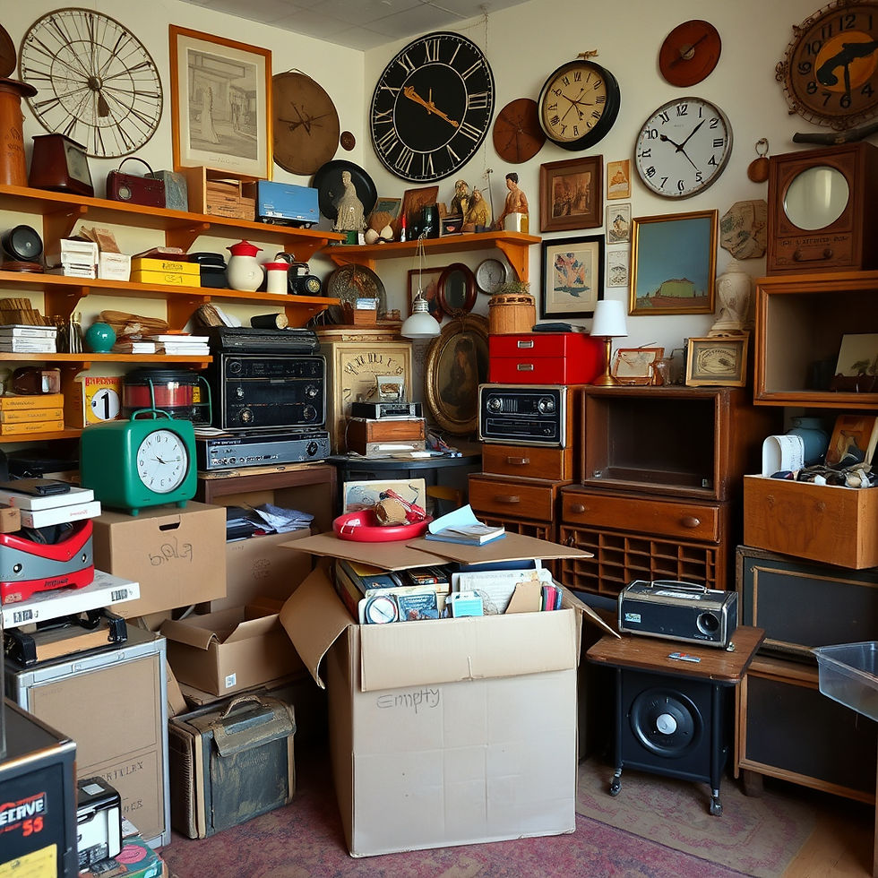 A room full of retro and vintage items, along with packed boxes ready to be moved_edited_e