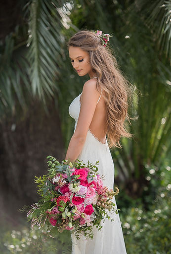 Beautiful bridal portrait with colorful florals