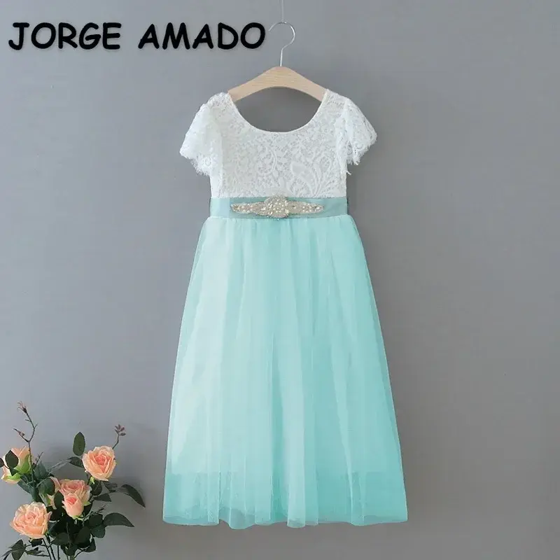 JORGE AMADO vestido de tul recto con encaje de pestañas para fiesta. 1-10 años.