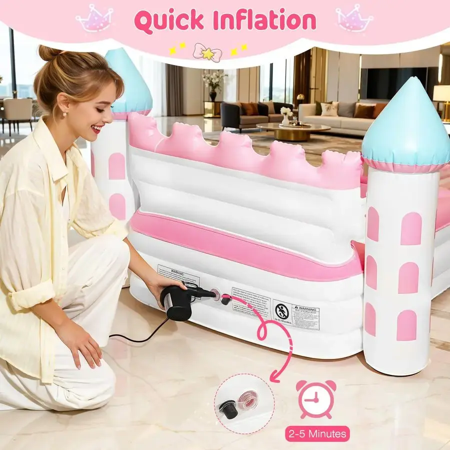 Μικρογραφία: Cama inflable para niñas, forma de castillo, bomba de aire eléctrica.
