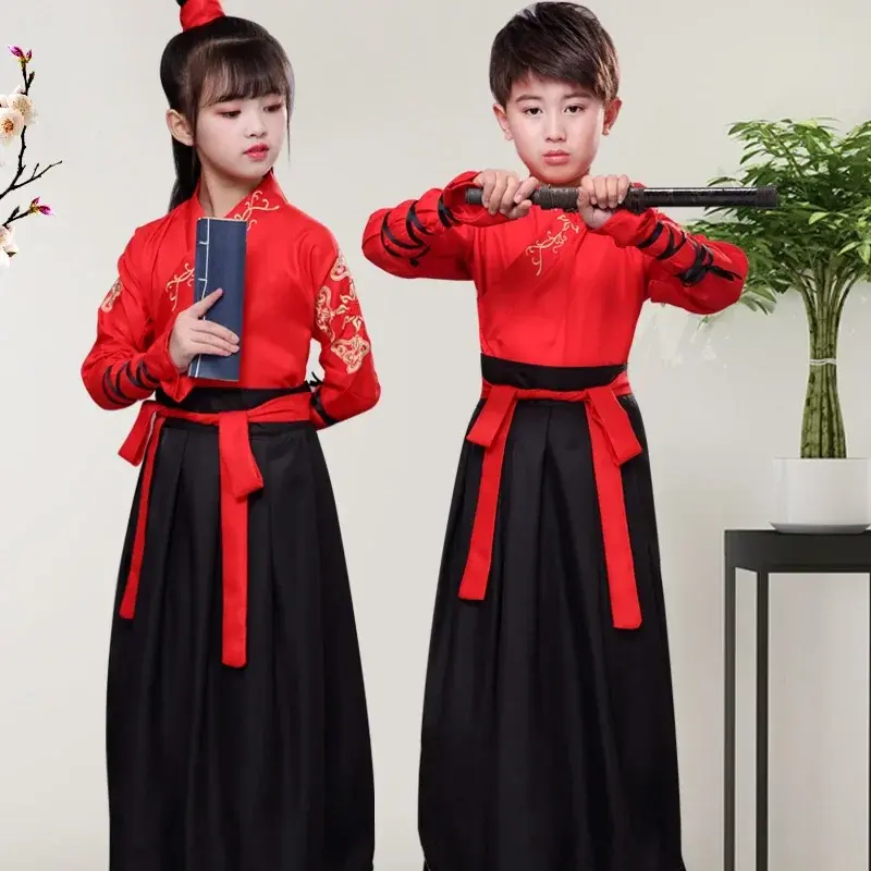 Miniatura: Hanfu Niña-Niño Dinastía Tang Trajes Antiguos Danza Folclórica China.