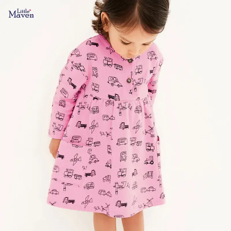 Miniatura: Vestido de manga larga Little Maven  niñas,  otoño, de algodón,2 a 7 años.