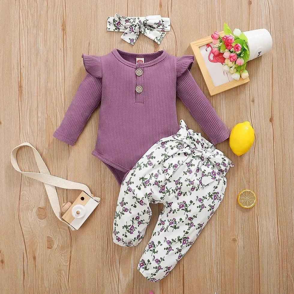 Miniatura: Hermoso Conjunto de 3 piezas para bebé niña recién nacida, otoño.