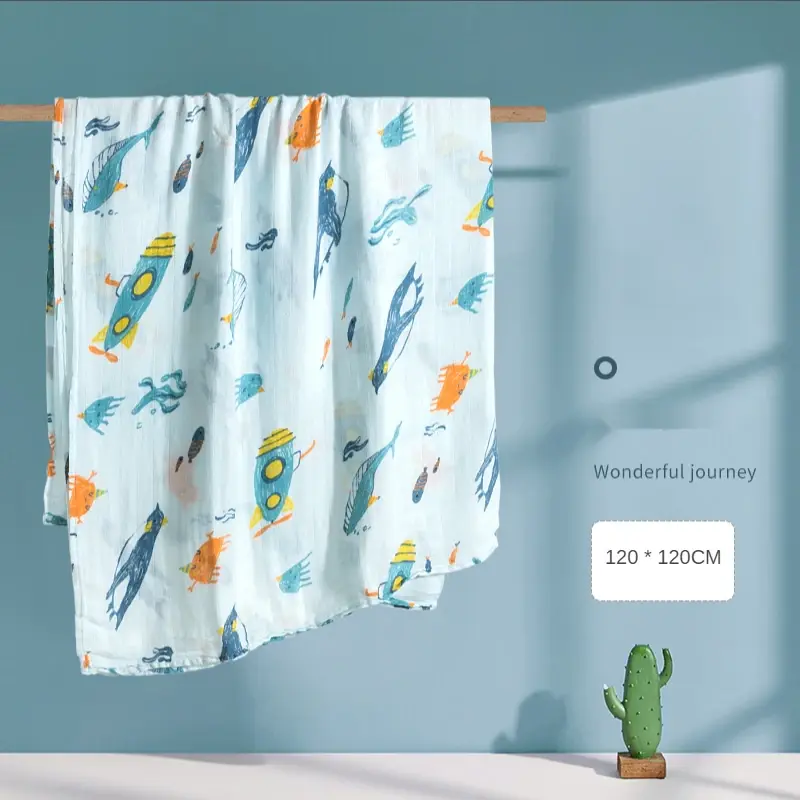 थंबनेल: Algodón de bambú antibolitas, suave manta con estampado de animales para bebé.