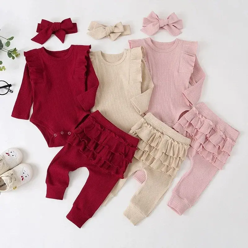 Miniaturbild: Hermoso Conjunto de 3 piezas para bebé niña recién nacida, otoño.