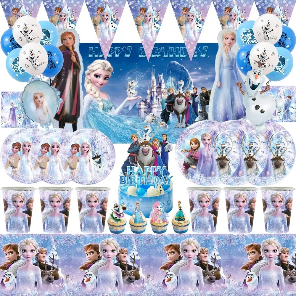 Frozen Elsa Anna decoración de fiesta globos vajilla desechable.