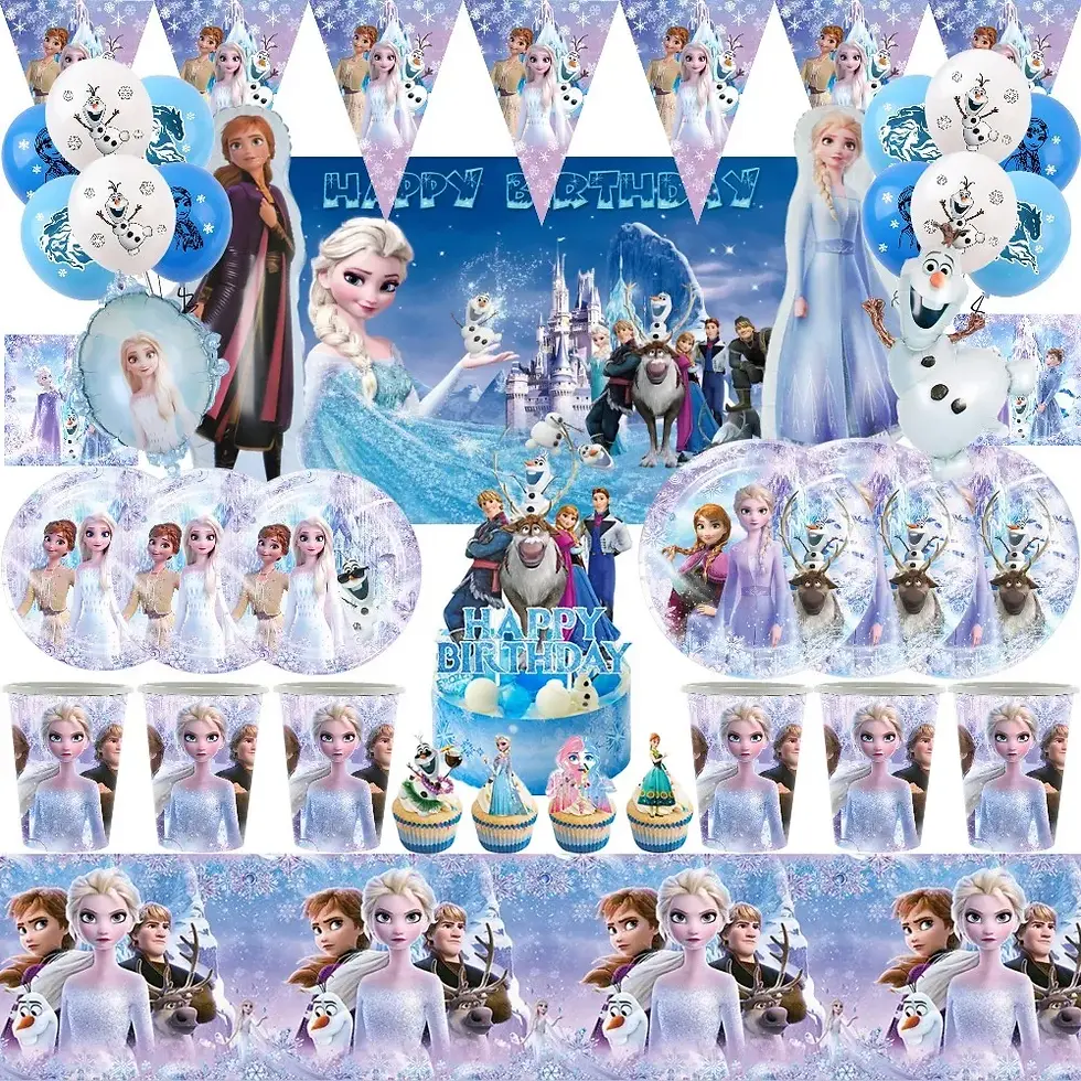 Frozen Elsa Anna decoración de fiesta globos vajilla desechable.