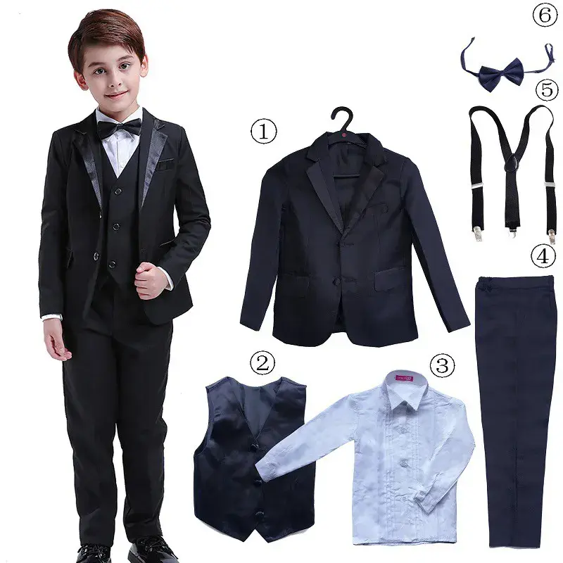 Trajes para niños (6 piezas,con blazer, esmoquin, camisa, chaleco. 3-14 años.
