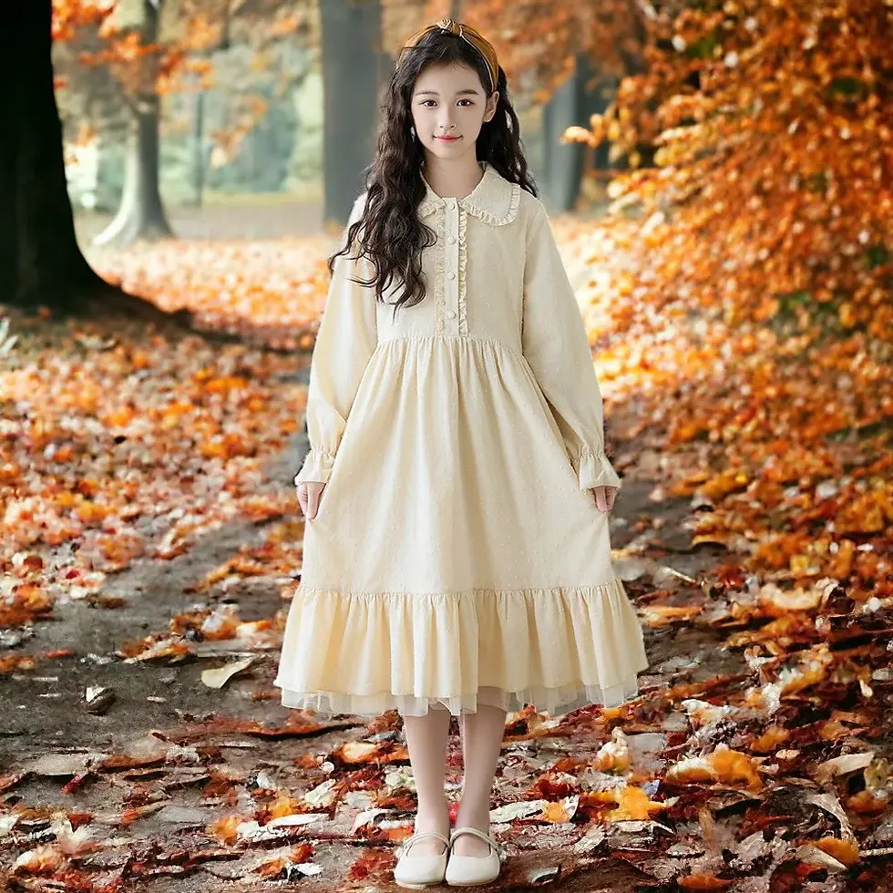 DIDIOO Estilo Preppy en linea A manga larga vintage. 5-14 años. Niñas.