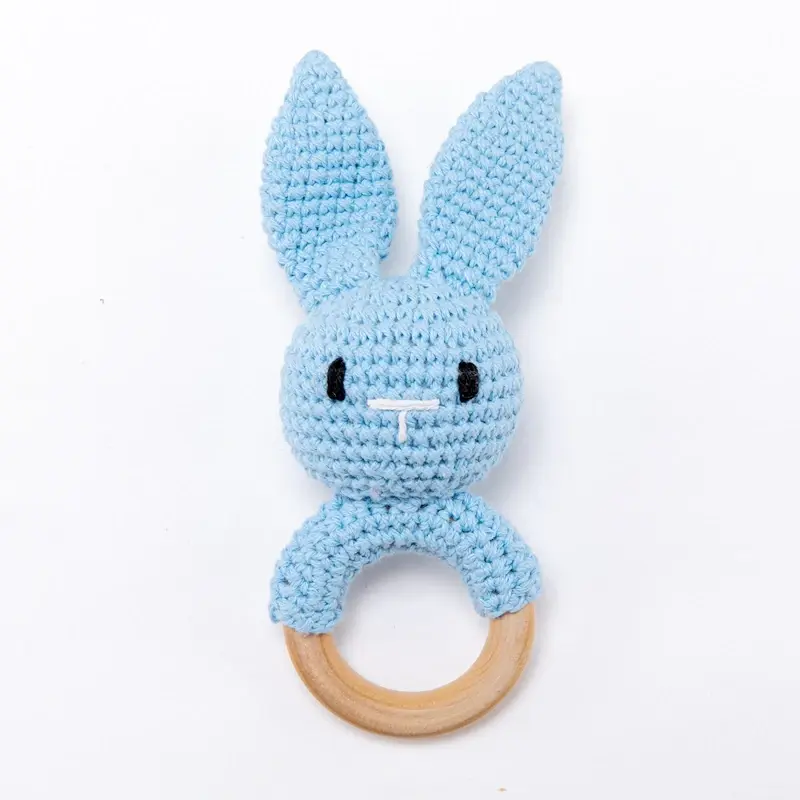Pikkukuva: Sonajero de bebé a crochet conejito amigurumi, madera-algodón.