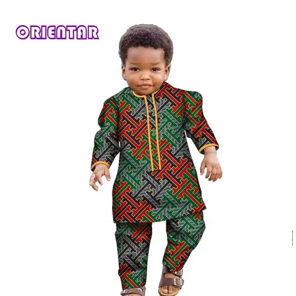 Miniatura: ORIENTAR Conjunto de 2 piezas con estampado floral de Ankara África para niño.