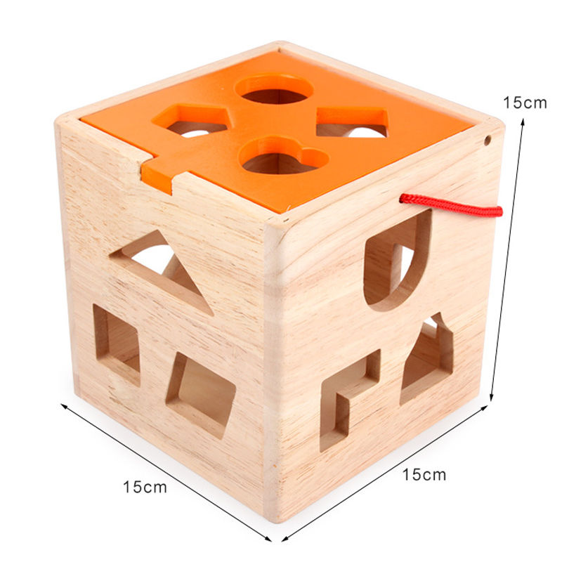 サムネイル： Cubo de madera para actividades de bebé, juguetes para Aprendizaje Temprano, caja de clasificación, juguetes para bebés, juguete con forma geométrica, bonito para niños