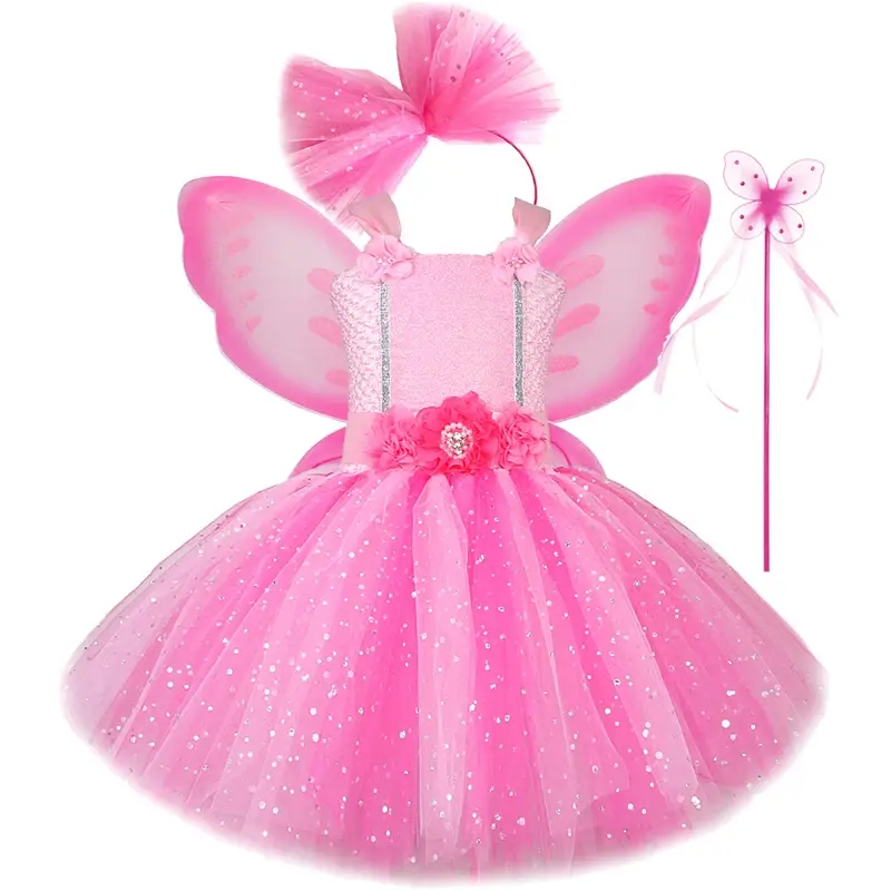 Pikkukuva: momandkids Vestido de tutú de hada rosa brillante para niñas. 12 M-10 años.