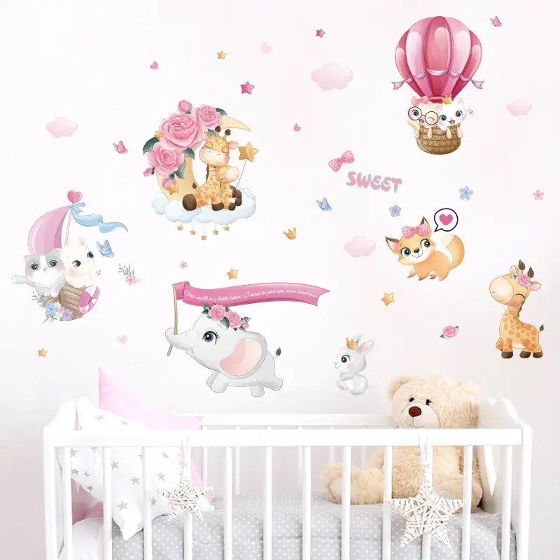 Imej kecil: Pegatinas de pared con dibujos de animales para habitación de bebé y niño.