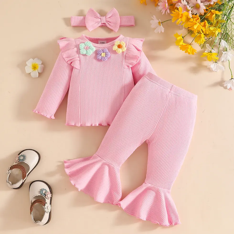 Thumbnail: Hermoso Conjunto de 3 piezas para bebé niña recién nacida, otoño.