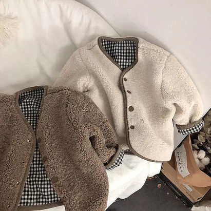 Fino Abrigo de felpa, algodón a cuadros unisex, 4-6 años.