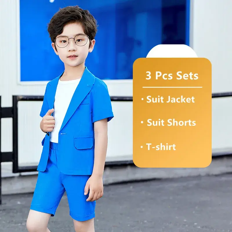 섬네일: Traje de manga corta para niños, chaqueta, pantalones cortos, vestido formal.