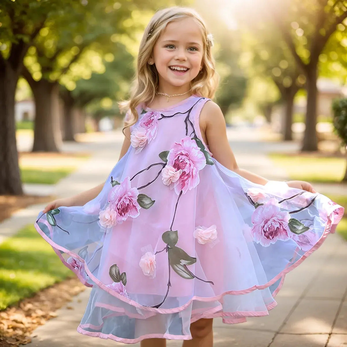 Vestido bohemio de verano con flores, gasa para niñas, 4-12 años.