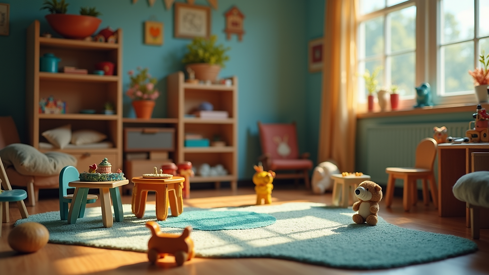 Close-up view of an imaginative play area with costume props