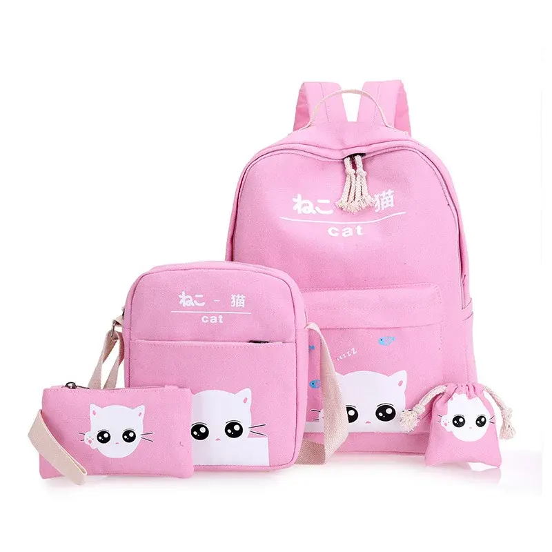 Set scuola 4 pezzi rosa con zaino ortopedico e gattino