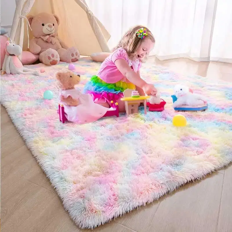 Alfombra infantil con colores del arcoíris , grande, suave, habitación infantil