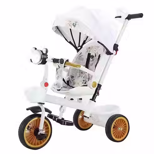 Triciclo infantil multiusos: se pliega, gira y se maneja con asa.