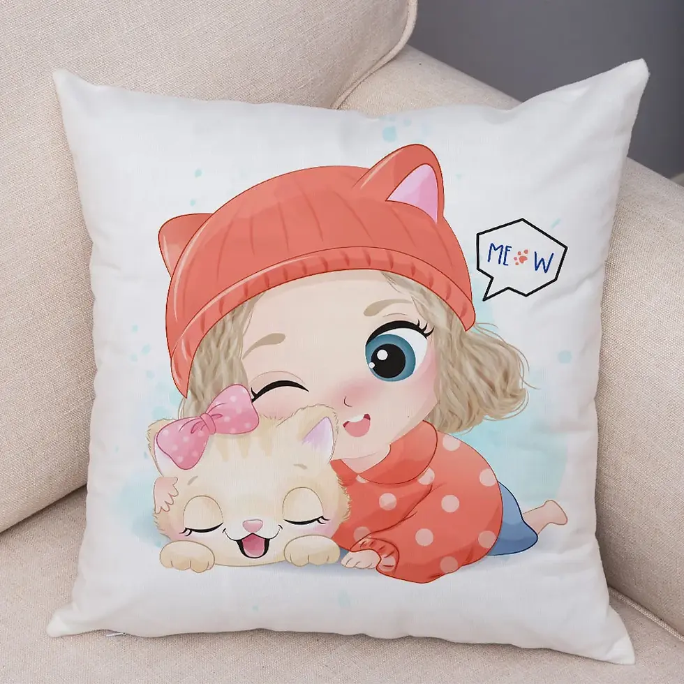 Miniatura: Funda de almohada con diseño de niña adorable, dibujos animados,  45x45cm