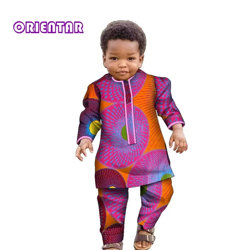 الصورة المصغرة: ORIENTAR Conjunto de 2 piezas con estampado floral de Ankara África para niño.