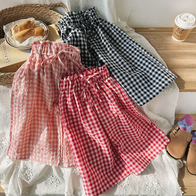 Miniature : Pantalones infantiles a cuadros con estampado,  niñas de 2 a 8 años.